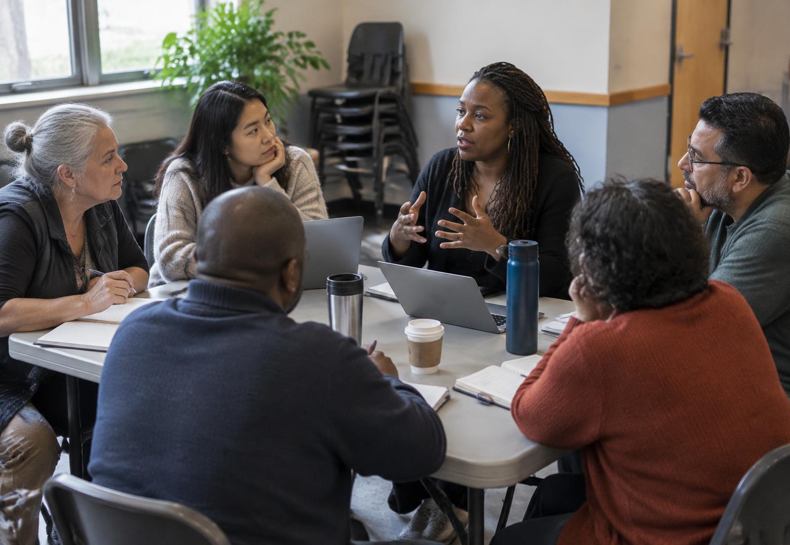 Community nonprofit leaders in conversation at a community center